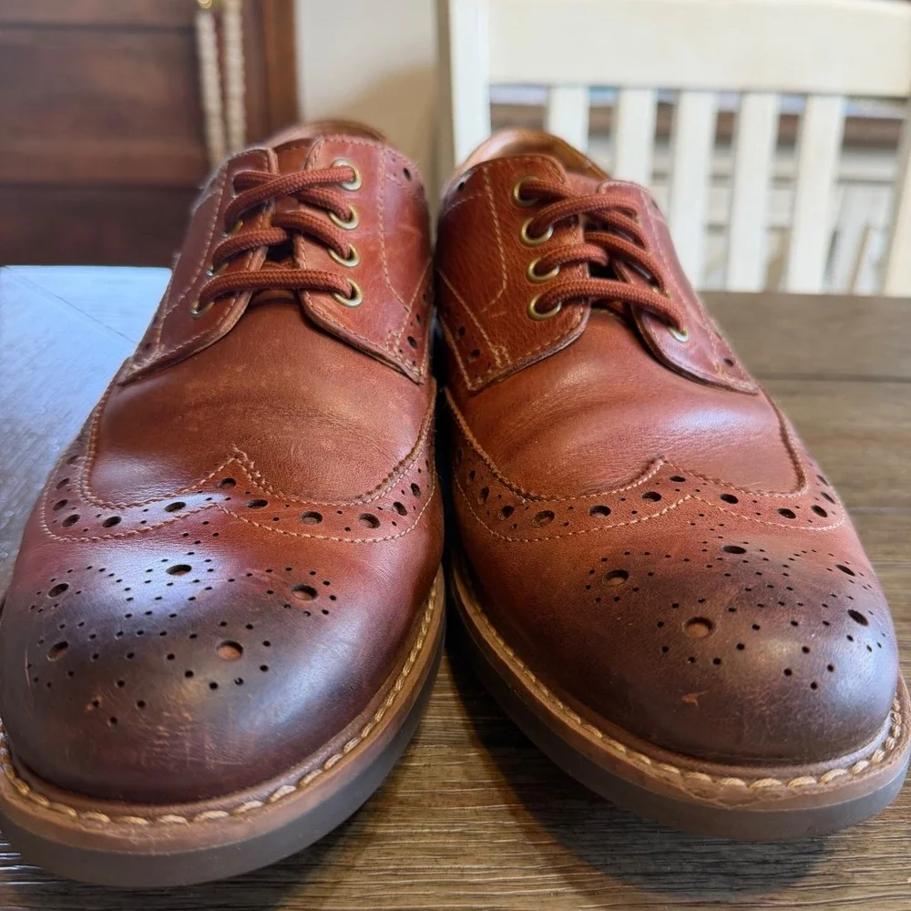 Clarks 1825 Mens Tan Brown Leather Wingtip Brogue Lug Sole Derby Shoes 9.5‎ M